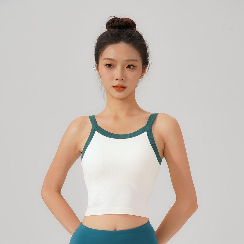 

Новое поступление 2024 Высокоэластичный бесшовный цельный чашечный ретро контрастный цвет пуш-ап тренировочный бюстгальтер спортивная красивая спина жилет для йоги Rice White S