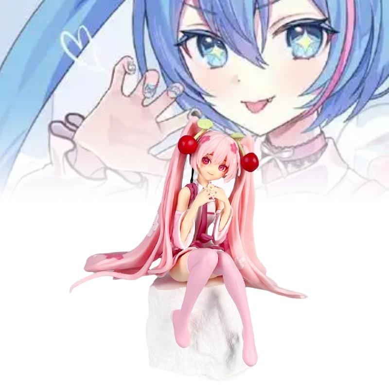 Adorable Vocaloid Miku Hatsune Sitting Pose Cherry Blossom Pvc Figure Model For Collectors