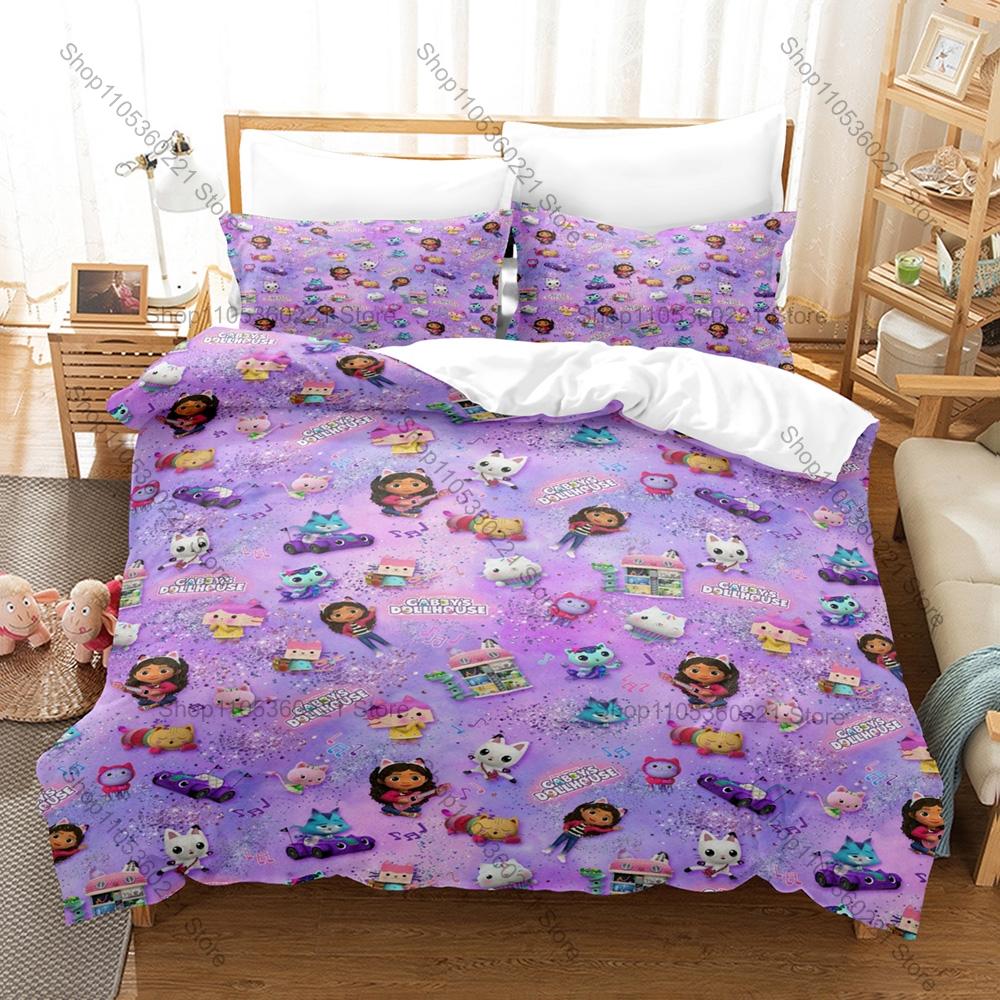 Cartoon Gabby's Dollhouse Duvet Cover Set 3Pcs Kids Bedding Set With Pillowcases Twin Full Queen King Bed Linen