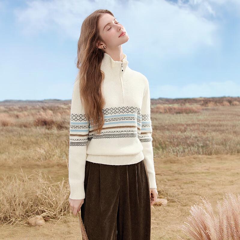 betu Women's Fair Isle Jacquard Half-Zip Pullover Sweater