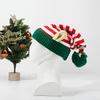 Winter Christmas Hat with Ears & Pom-Pom - Thick Warm Beanie, Red & Green Striped Holiday Party Hat with Pompom Tip