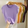 Summer Round Neck Knitted Casual Women's T-shirt Elegant Loose Ice Silk Thin Fit Solid Color Short Sleeve Tee Tops Ladies Simple Fashion T Shirt 3097