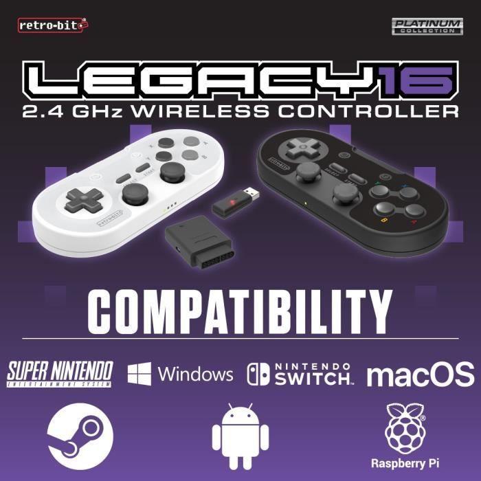 Manette Sans Fil - RetroBit Legacy 16 Grise - Switch, PC, Steam, Raspberry Pi, SNES, Android
