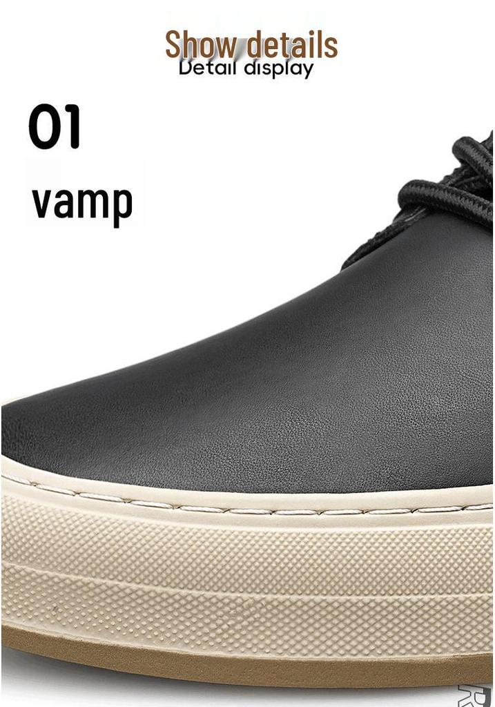 Men's Autumn Invisible Height-Boost 8cm Breathable Cowhide 6-Hole Mid-Top Shoes, British Style Sports Casual Board Sneakers
