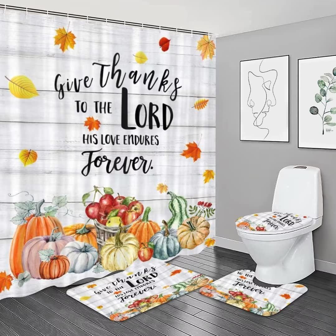 

Halloween Castle Pumpkin Waterproof Shower Curtain,With Non-Slip Rugs,Toilet Lid Cover And Bath Mat,Bathroom Decor Accessory Set W60H190(CM)-1 Pcs