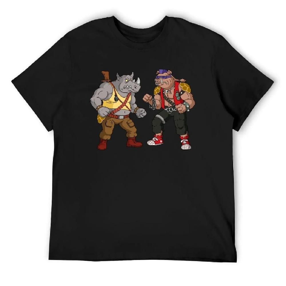Bebop Rocksteady - T-shirt noir à grand imprimé amusant t-shirt anime t-shirt personnalisé vêtements hippie t-shirt homme