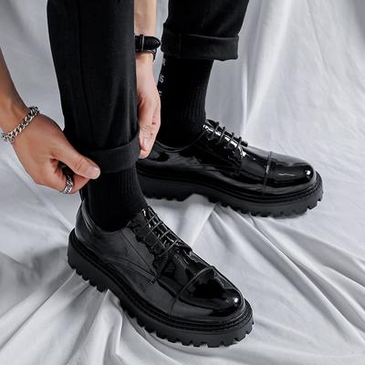Britische Lederschuhe Herren Büro Casual Hohe Plateau Lackschuhe Männlich Harajuku Koreanische Streetwear Vintage Hochzeitsschuhe