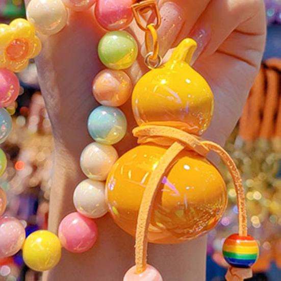 Keychain Macaron Color Beads Portable Anti-Lost Mobile Phone Chain Gourd Design Key Chain Bag Hanger Backpack Accessory