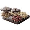 Set aus 4 Kunststoff-Servierschalen in Holzoptik mit Deckeln, Snack-Organizer und Obstschale für Party, Süßigkeitengläser, Kekse, Nüsse