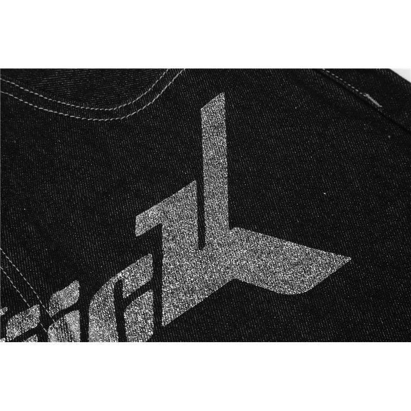 American Street Retro Letter Printing Washed Black Jeans Hip-hop Loose Straight Wide-leg Trousers Ins