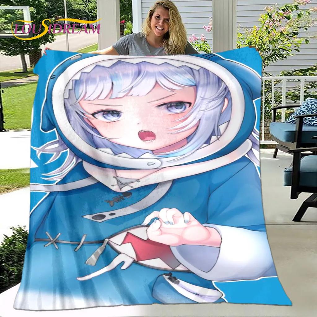 Cute Gawr Gura Hololive Anime Soft Plush Blanket,Flannel Blanket Throw Blanket for Living Room Bedroom Bed Sofa Picnic Cover Kid