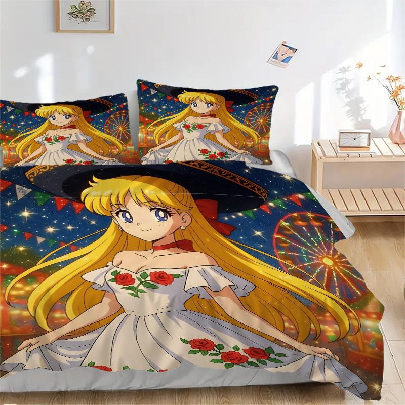 3-teiliges Sailor Moon Bettwäsche-Set. Weich und bequem, ohne Kern. (1x Bettbezug + 2x Kissenbezüge) yy251010136