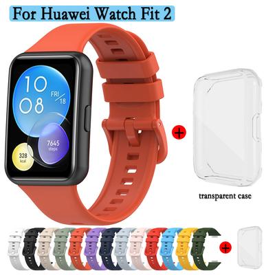För Huawei Watch Fit 2 Silikonarmband+Fodral Klockarmband med Spänne i Samma Färg Armband och Transparent Klockskal