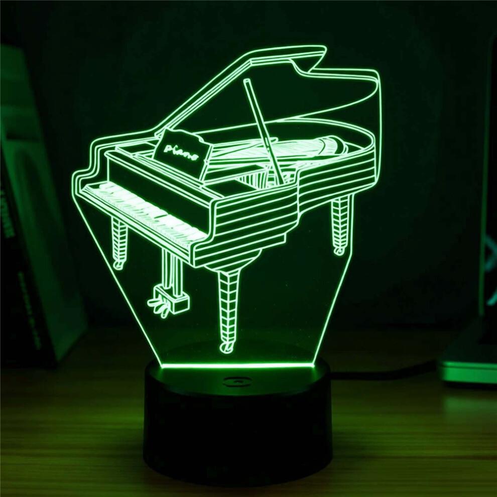 Piano 3D Lamp Seven Color Touch LED Creative Night Light, Black