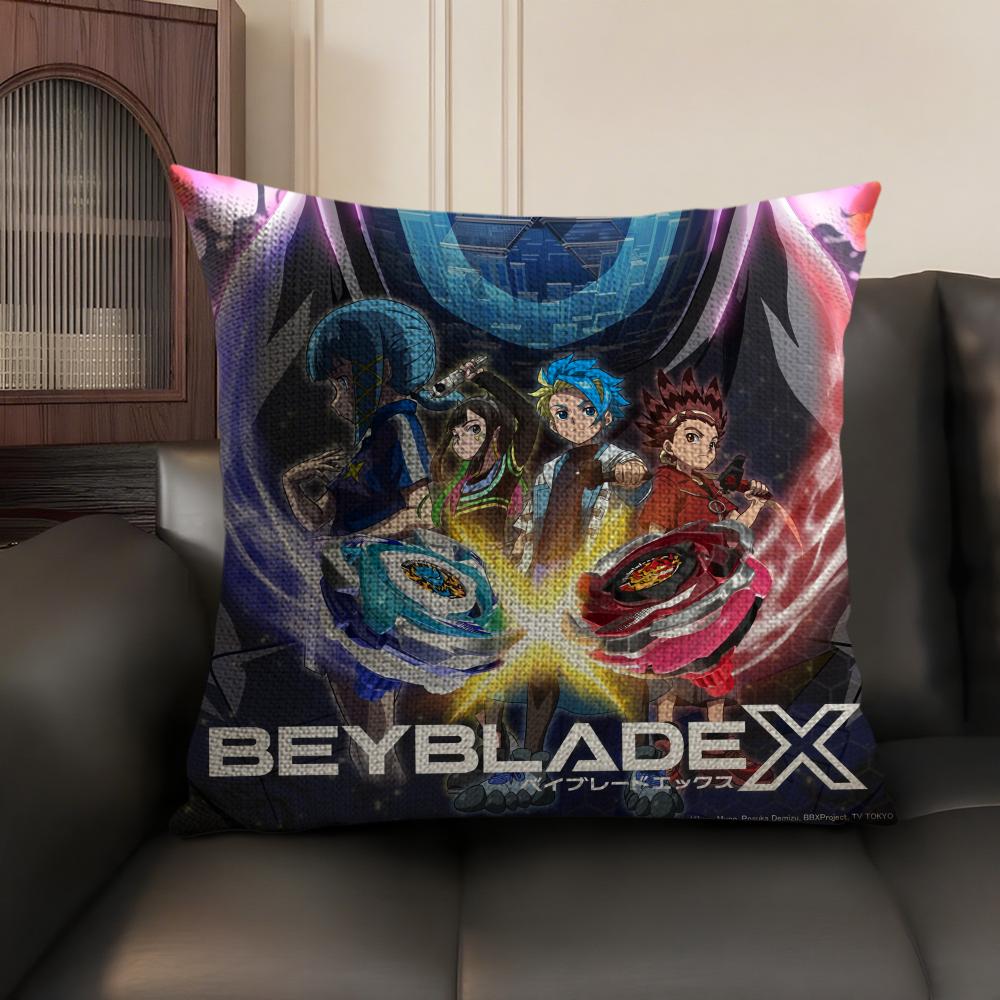 B-Beyblade Anime Cushion Cover Natural Linen Organic Fabric Double-Sided Printing Sofa Home Decor Gift Pillow Case