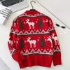 Herbst Winter Damen College Stil Gestrickter Weihnachts Rentier Pullover Oberteile für Mädchen