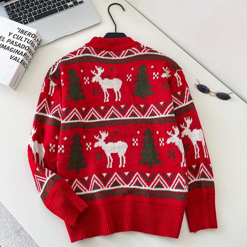 Herbst Winter Damen College Stil Gestrickter Weihnachts Rentier Pullover Oberteile für Mädchen