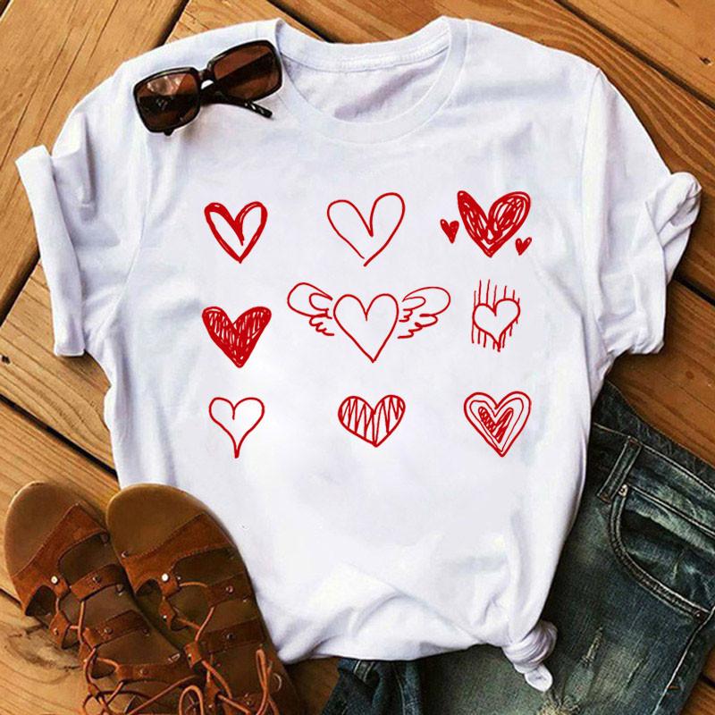 Women's White Tshirt Heart Flower Print T Ladies Casual Basis O-Collar White Shirt Short Sleeve Love Graphic Printing