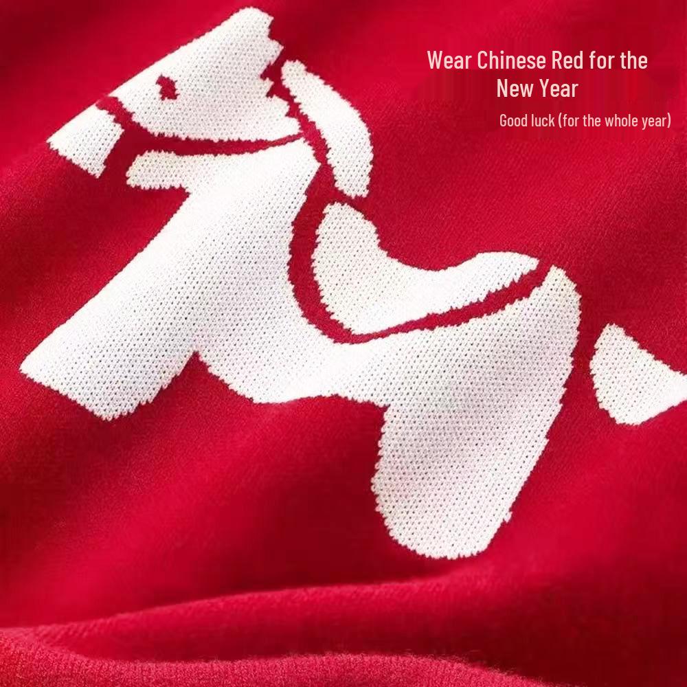 Trendy Cartoon Horse Jacquard Knitwear for Kids: 2026 Winter Parent-Child Sweater