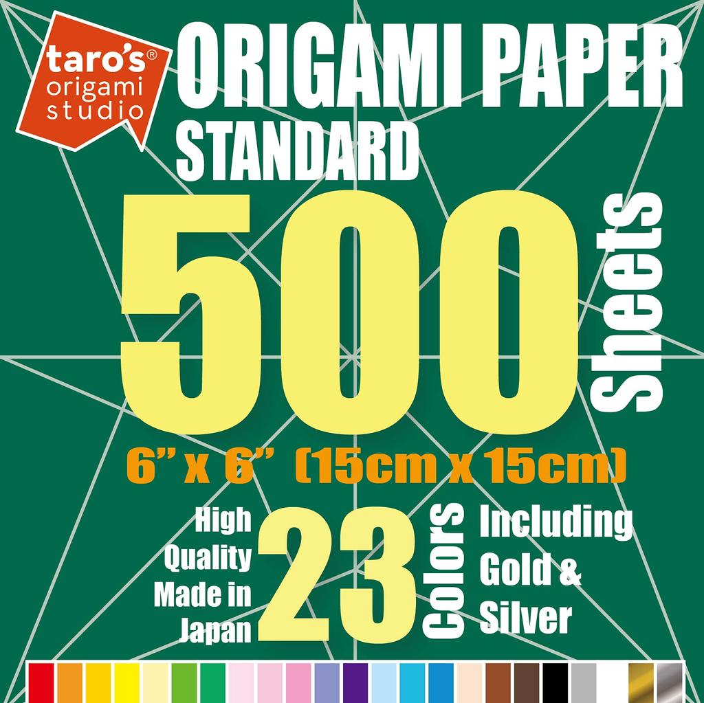 Taro's Origami Studio Standard Size 15cm Paper Pack 500 Sheets 23 Colors One Side White Gold Silver Included