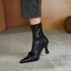 Fashion Temperament High Heel Boots Autumn New Pointed Toe Pleated Anti-Slip Wear-Resistant Rear Zip Booties