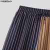 INCERUN Men Casual Elastic Waist Stitching Striped Long Trousers Pants