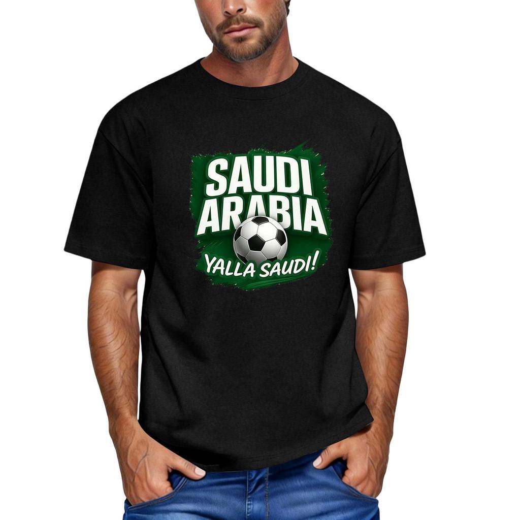 Men's Short Sleeve Crew Neck T-Shirt Featuring Saudi Arabia Football Graphic Print Casual Fit Comfortable Material Suitable for Everyday Wear