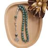 Green Veined Stone Islamic Prayer Beads Tesbih, Silver Celtic Knot Arabic Muslim Worship Rosary, Middle Eastern Jewelry Gift
