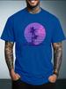 Unisex Summer White Short Sleeve Tee Retro Purple Sunset Palm Tree Beach Graphic Print Crew Neck Loose Male Casual Tops