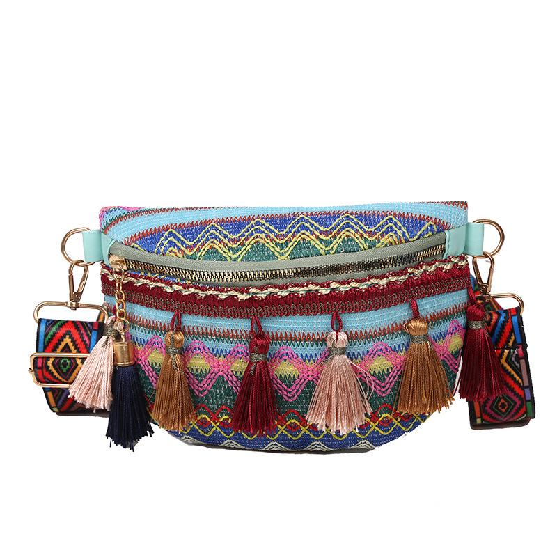 Small Chest Bag Ethnic Style Color-blocking Tassels Retro Ribbon Waist Bag Crossbody Bag