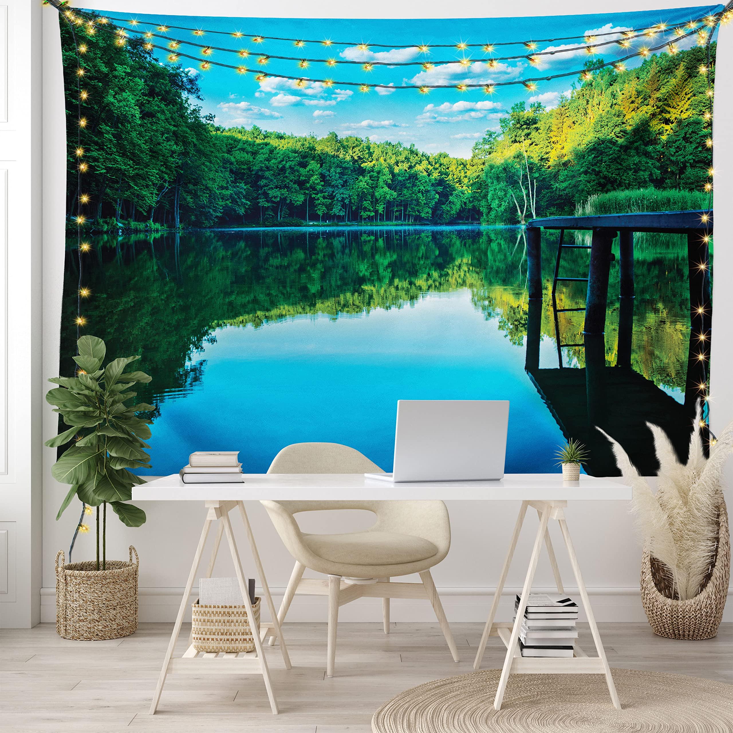 

Зеленая гора, река, лес, скальный ручей, природный пейзаж, гобелен с рисунком, украшение для дома, спальни, гостиной, настенный гобелен 200x150cm