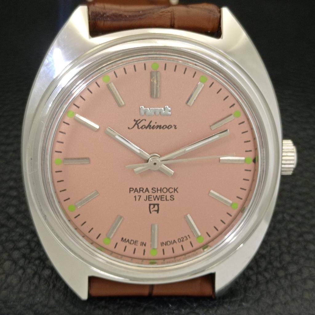 HAND-WINDING VINTAGE HMT KOHINOOR INDIAN MENS PINK COLOR DIAL WATCH A440994-4