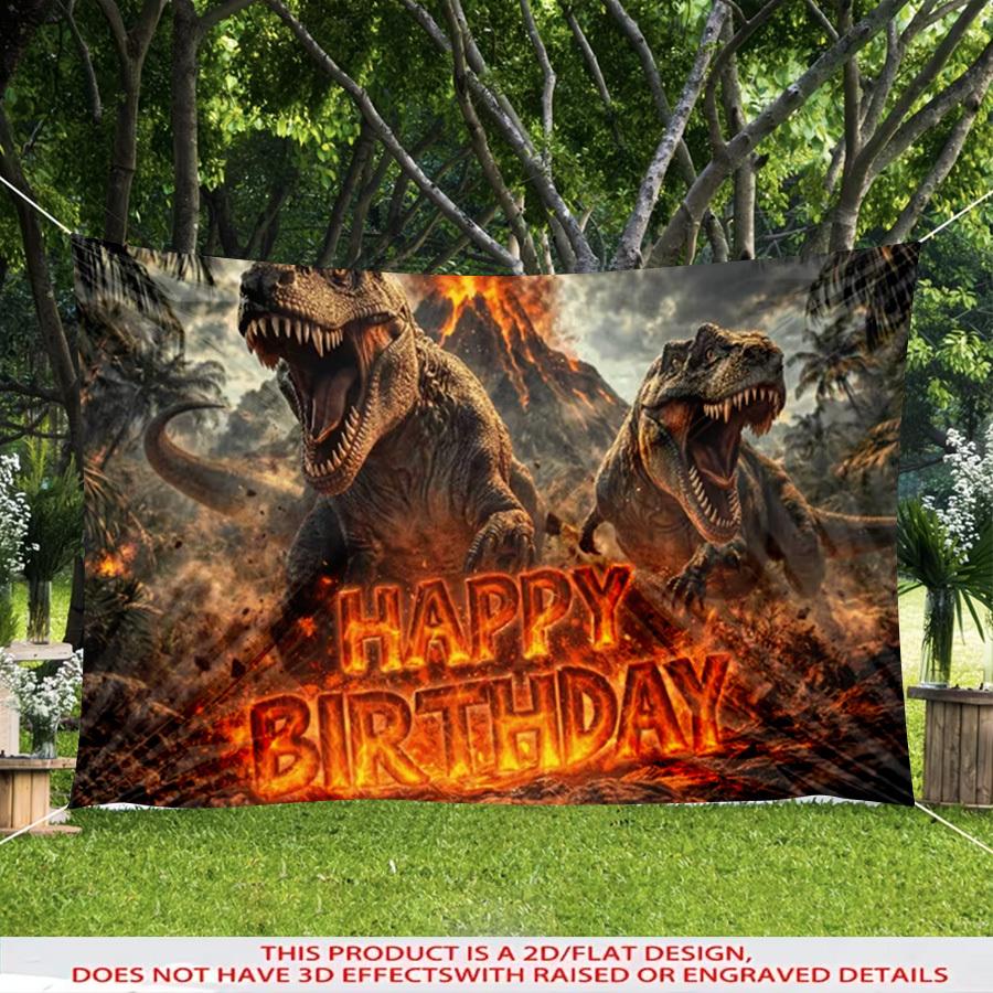 1 Stück 2D Flaches Dinosaurier-Thema Geburtstag Hintergrund Banner Dschungel Muster Dekor Für Garten Terrasse Innen Außen Feier Dekor Foto Hintergrund