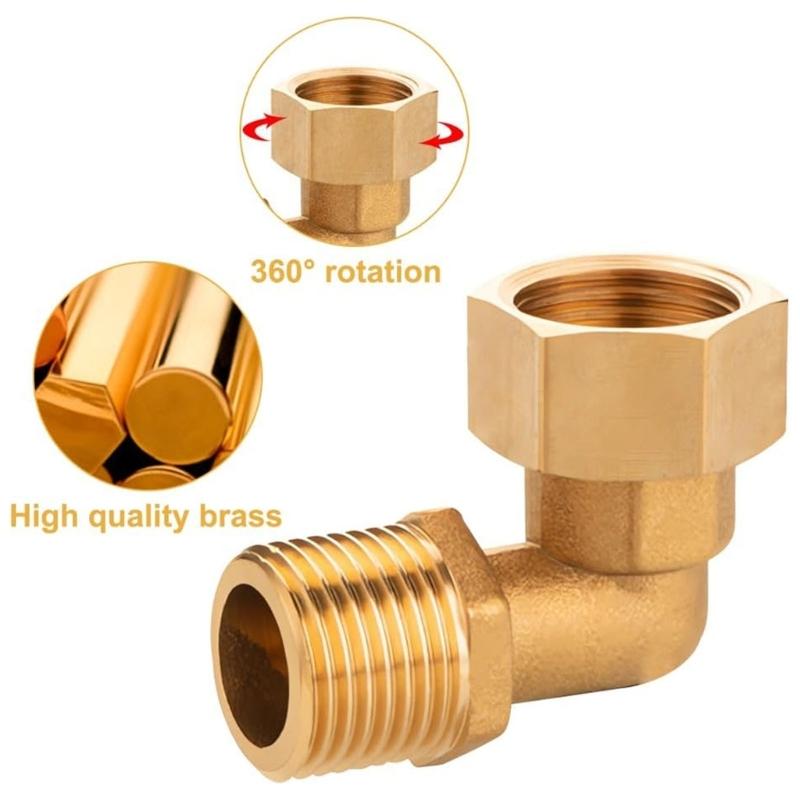 Pair Of Brass 90 Degree Elbow Connectors 1/2 Inch Elbow Joint Bathroom Pipe Adapter 2pcs for Cooling & Solar Systems