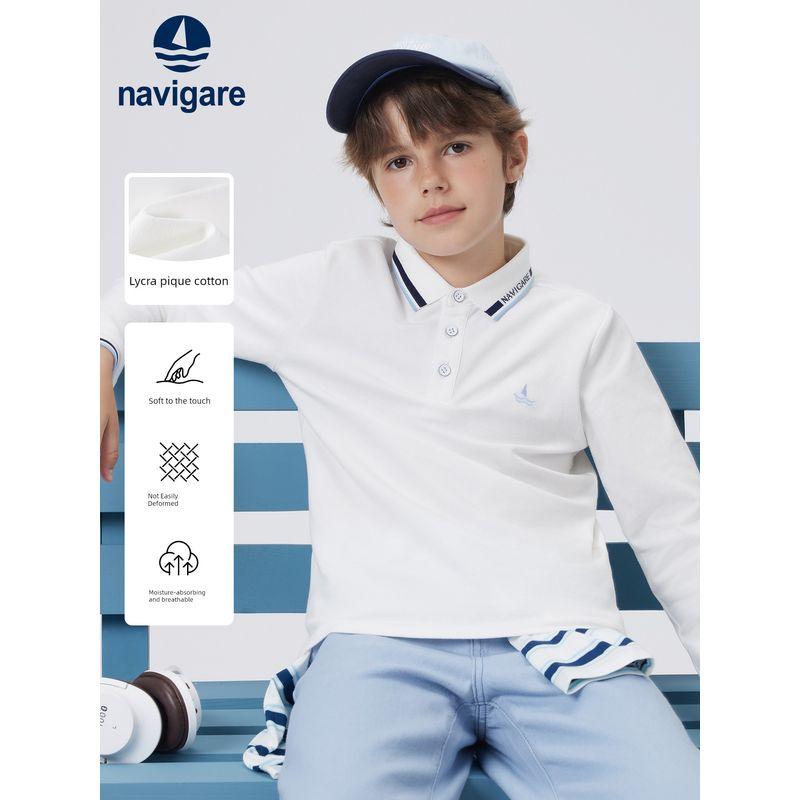 Navigare Italian Sailboat Boys' Polo Shirt 2026 Spring Children's Long-Sleeved T-Shirt Top