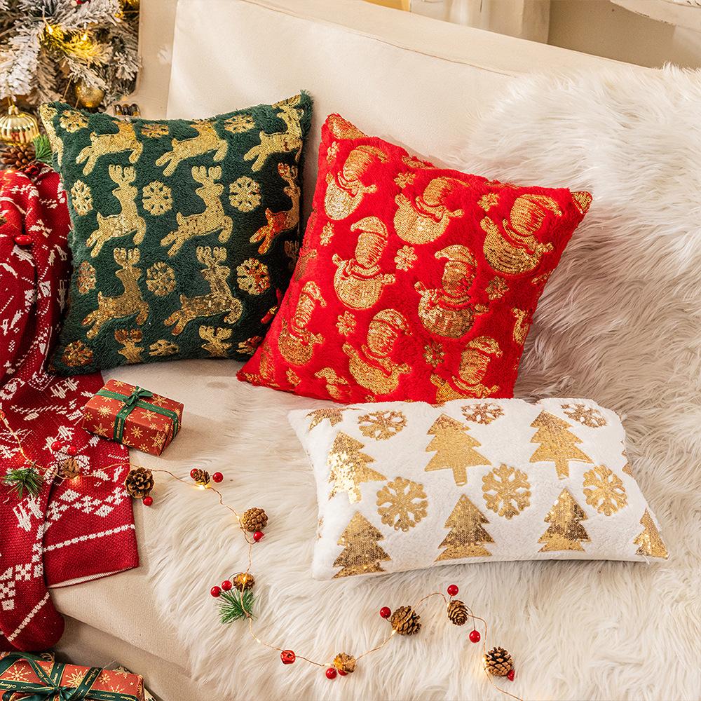 New Sequin Christmas Pillow American Holiday Plush Sofa Pillow Cushion Cover Sequin Embroidered Pillow Cover Aa