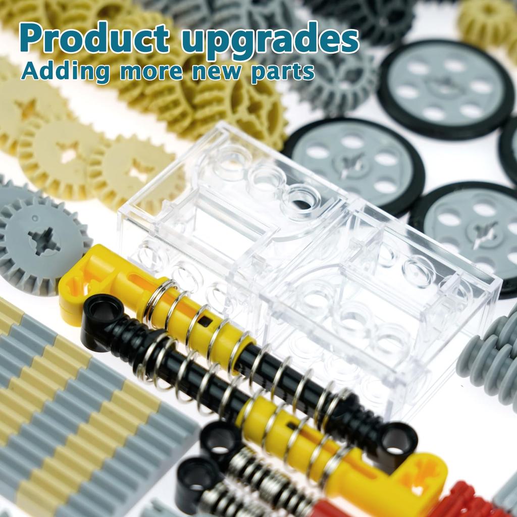 778-Piece Technical Parts Set - Gears, Axles, Tires, Connectors, Steering Components, Motors, Dampers - Compatible with MOC Building Blocks, Vehicle