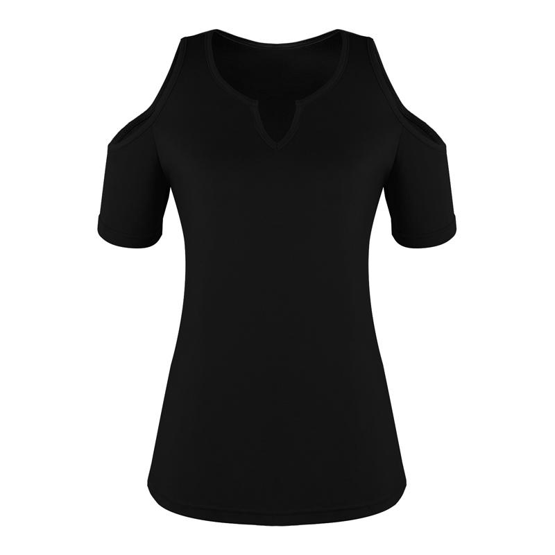 Женская летняя однотонная повседневная свободная блузка с V-образным вырезом и коротким — фото 8