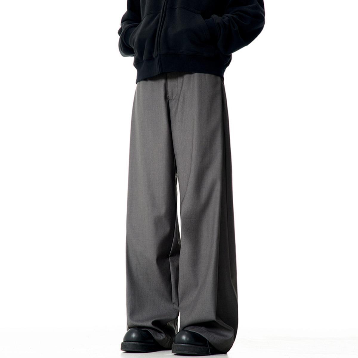 

Unisex Retro Wide-Leg Gray Dress Pants: Casual, Loose, Straight-Leg Style L серый