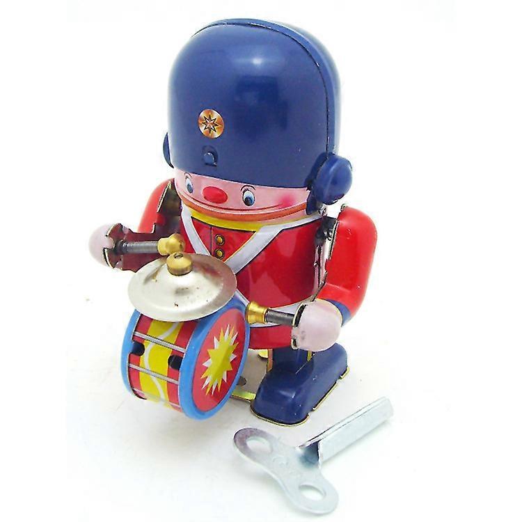 Drumming Robot Wind Up Walking Robot Retro Style Toy Figures Clockwork Walking Toy Nostalgic Iron Metal