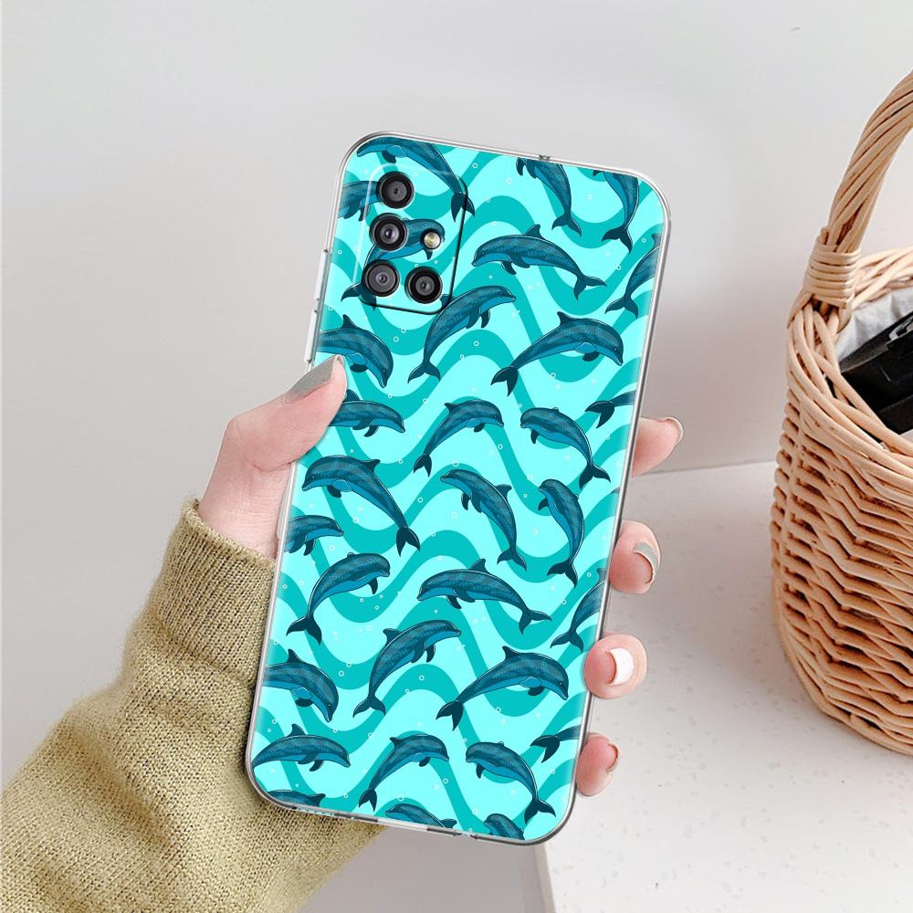 Phone Case For Samsung A15 A13 A35 A55 A51 A71 A41 A31 A21S A03S A05 A17 A23 A25 A33 A53 A73 5G A07 4G Clear Cover Ocean Dolphin