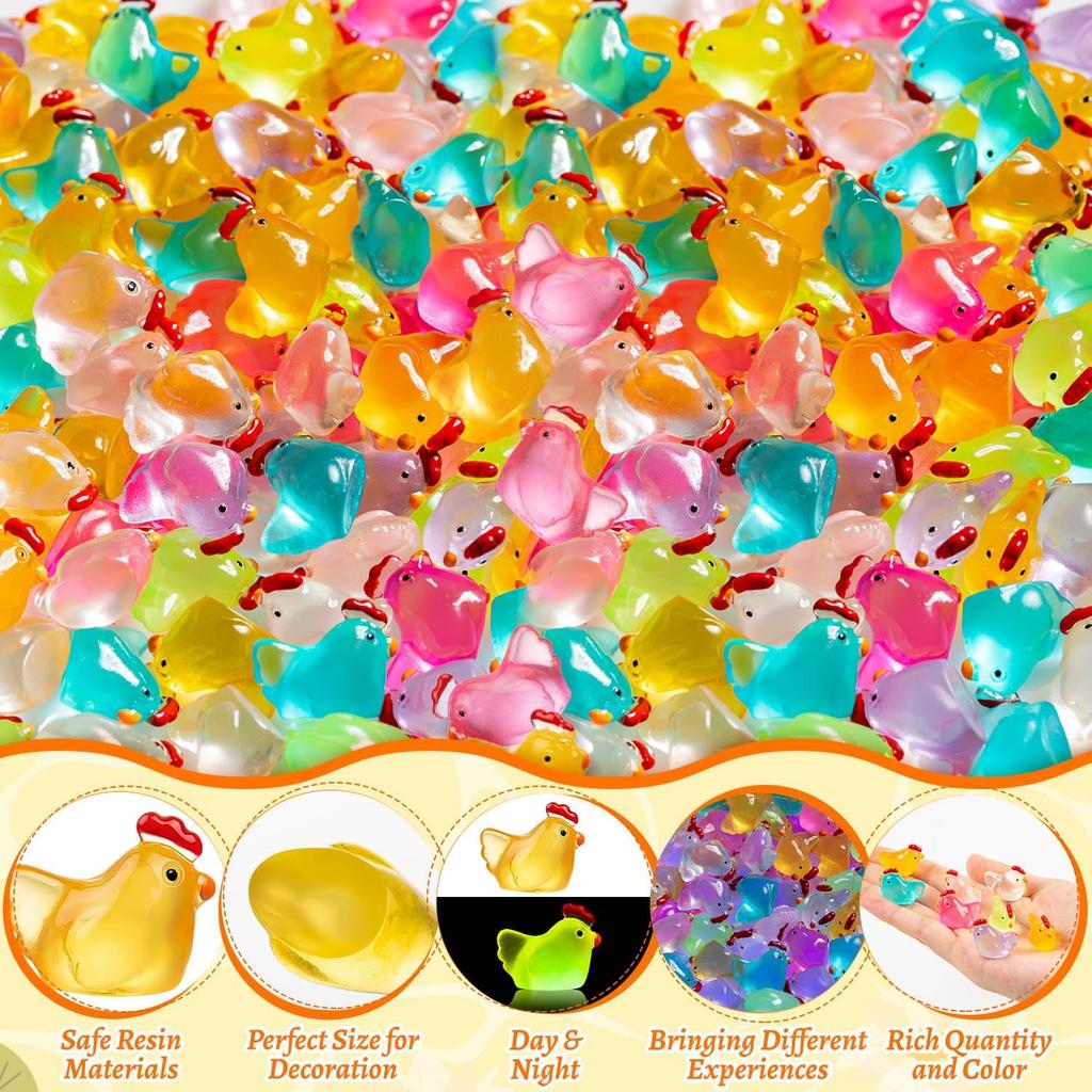 50Pc Luminous Mini Chicken Figurines Resin Miniature Animals Tiny Chickens For Dollhouse Micro Landscape Diy Outdoor Party Decor