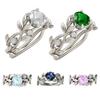 Elegant Princess Olive Leaf Engagement Ring Set with Diamond and Blue Zircon for Women