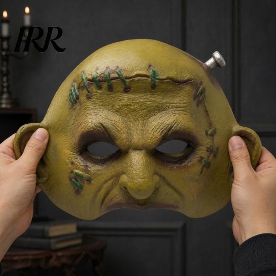 Realistic Creepy Halloween Facepiece Cosplay Masque for Adults Men Women, Authentic Retro Horror Atmosphere Green Half Face Party Distressed