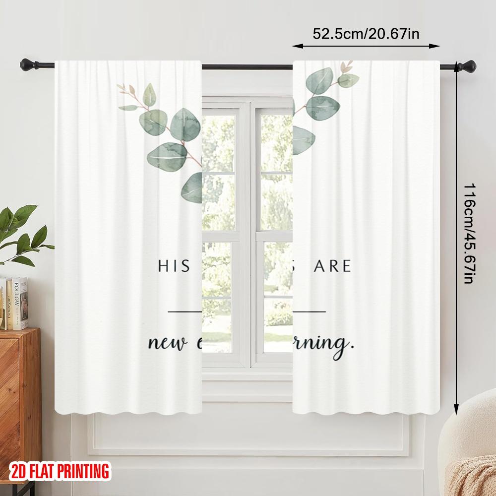 2pcs 2D Flat Printing Party Curtain Eucalyptus New Mercies Morning Polyester Without Electricity Family Party Perfect for Living