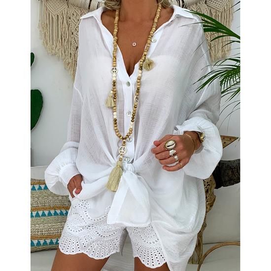 Cotton and Hemp Shirt Large Size Women's Button Loose Long Sleeve Casual Shirt Blouse