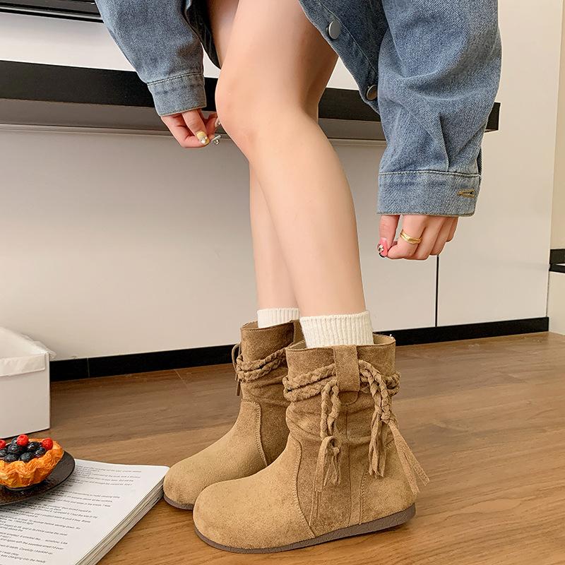 2025 spring and autumn brown fringed boots popular retro wasteland wind foreign gas boots pleated pile cowboy boots children