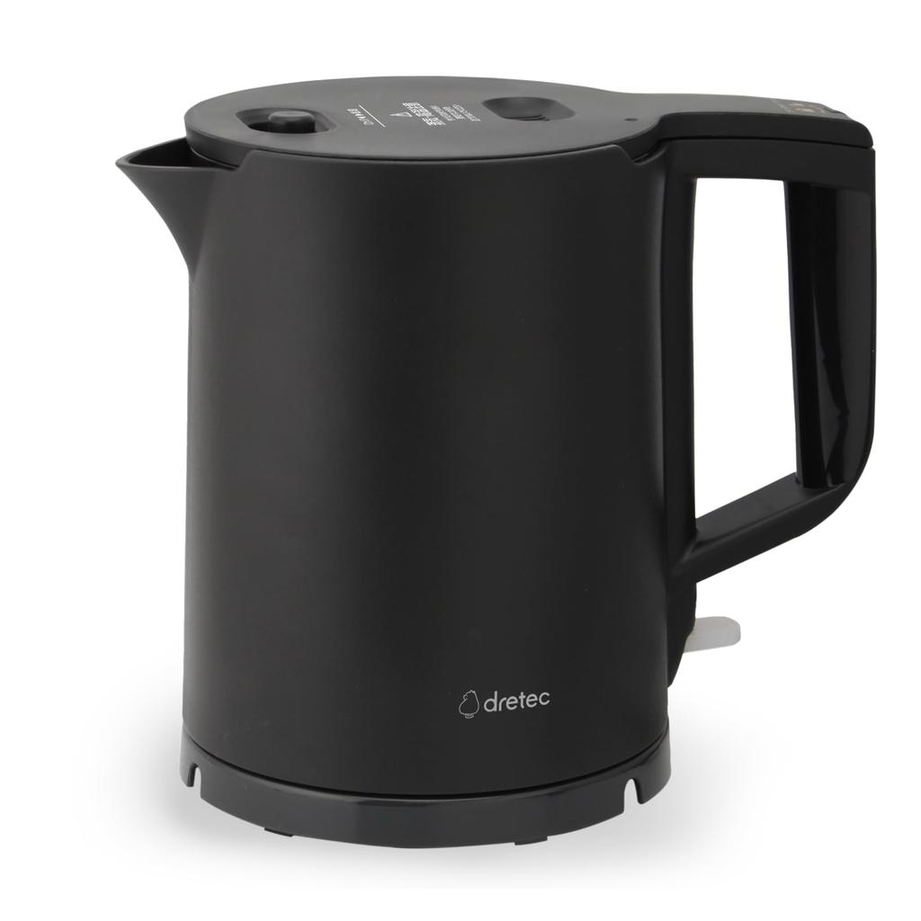 Dretec Pitapot Electric Kettle, 0.8L, with Spill-Proof Design, Automatic Shut-Off, Boil-Dry Prevention, Easy Cleaning, and Tip-Proof Design, Black