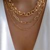 Classic Gold Multilayered Necklace for Women Vintage Silver Geometric Pendant Necklaces Butterfly Choker Jewelry