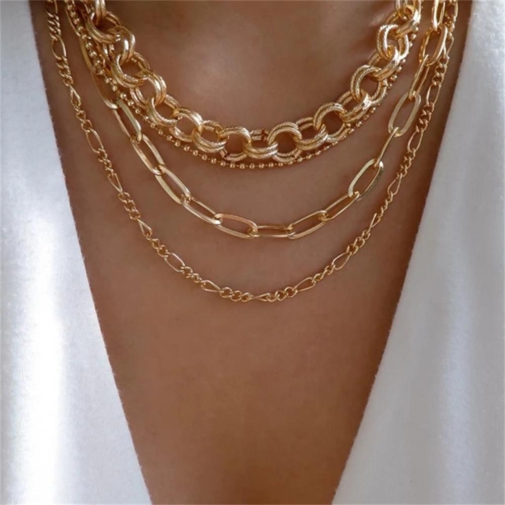 Classic Gold Multilayered Necklace for Women Vintage Silver Geometric Pendant Necklaces Butterfly Choker Jewelry